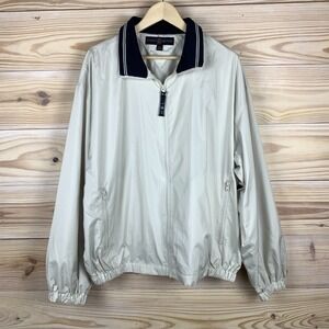 Y2K Tommy Hilfiger Golf Jacket Mens XL Full Zip Windbreaker‎ Ivory Preppy